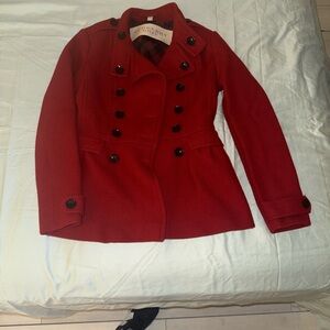 Burberry Red Double-Breasted Pea Coat